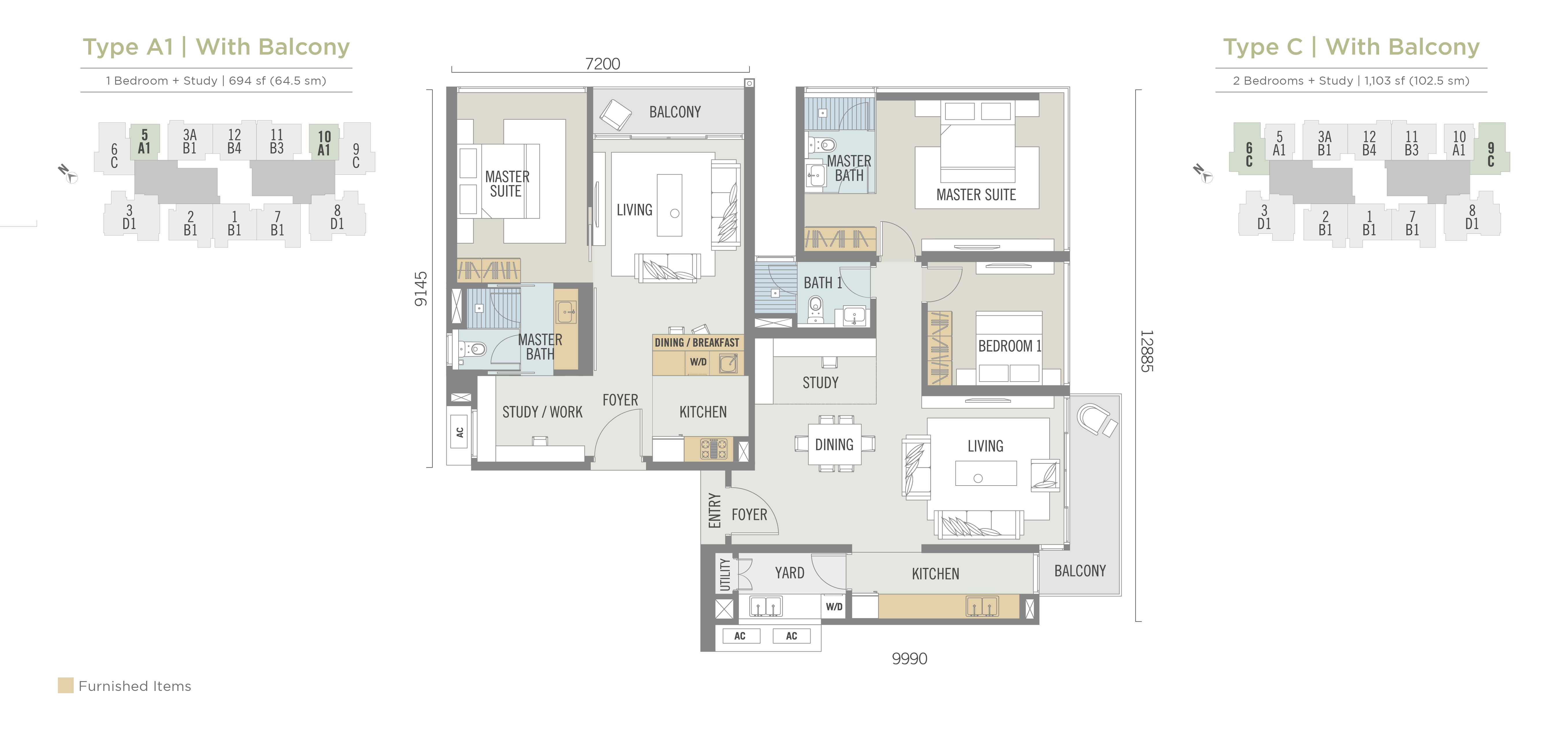 Type A & C |Typical Floor Plans with Dual Key Concept
